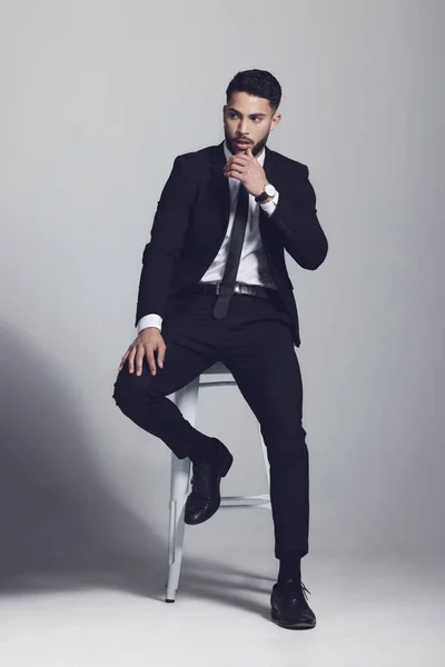 Looking Dapper Always Studio Shot Young Man Posing Grey Background — 图库照片