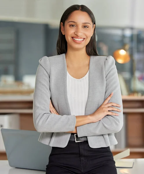 Proud Everything Youre Becoming Portrait Young Businesswoman Working Modern Office — Stockfoto