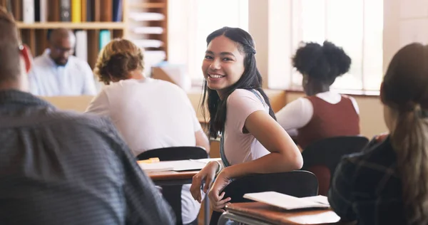 Cant Wait Learn Something New Portrait Teenage Girl Classroom High — Foto Stock