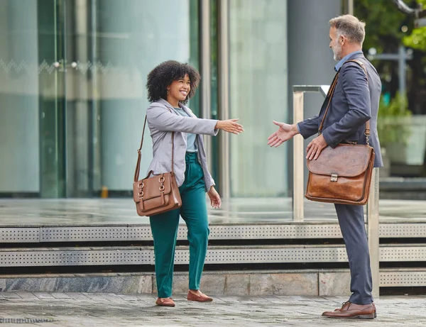 Its Wonderful Meet You Two Business Colleagues Greeting Each Other — Stock Photo, Image