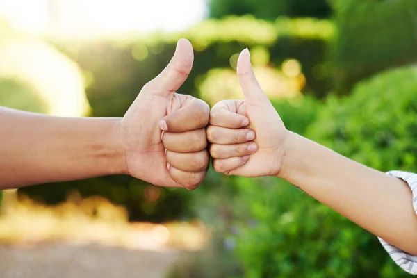 Agree Unrecognizable Couple Giving Thumbs Yard Home — Photo