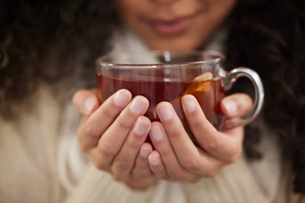 Drink Cures All Unrecognizable Young Woman Drinking Glass Herbal Tea — ストック写真