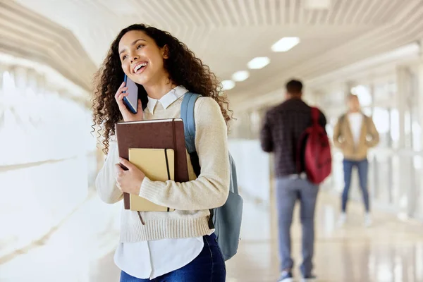 Wanna Meet Lunch Attractive Young Female Student Making Call While — Fotografia de Stock