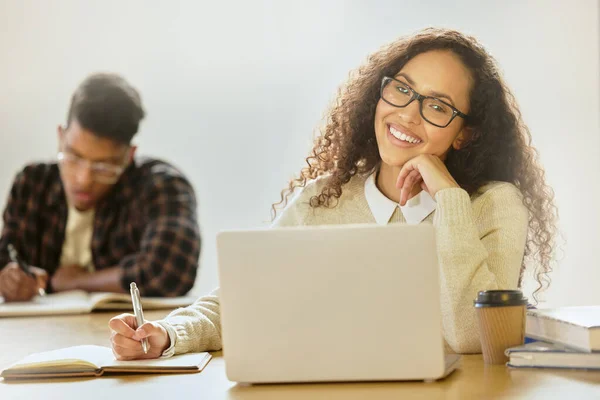 Class Session Cropped Portrait Attractive Young Female College Student Working — ストック写真