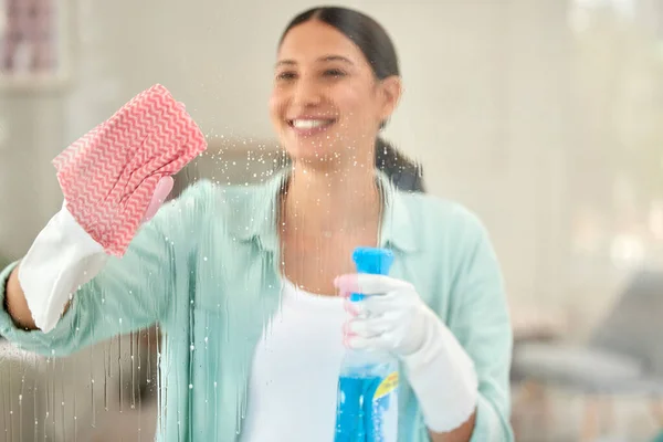 Lets Get Rid All Germs Young Woman Cleaning Windows Home — Stok fotoğraf