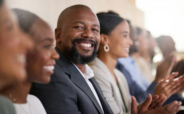Seminars Always Informative Cropped Portrait Handsome Mature Businessman Applauding While — Foto Stock
