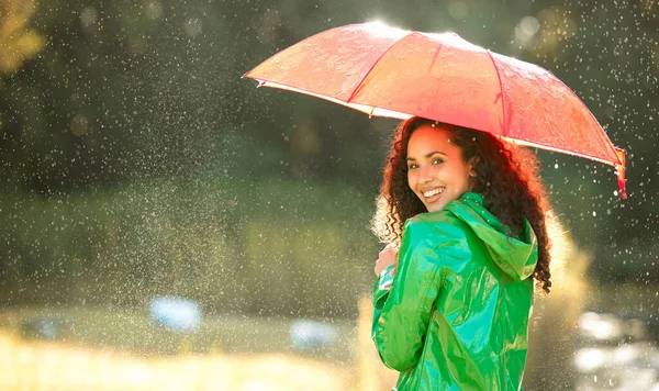 Rain Calling Must Beautiful Young Woman Spending Day Rain — Zdjęcie stockowe