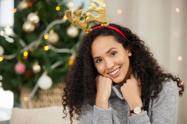 Its Beginning Look Feel Lot Christmas Portrait Beautiful Young Woman — Stok fotoğraf