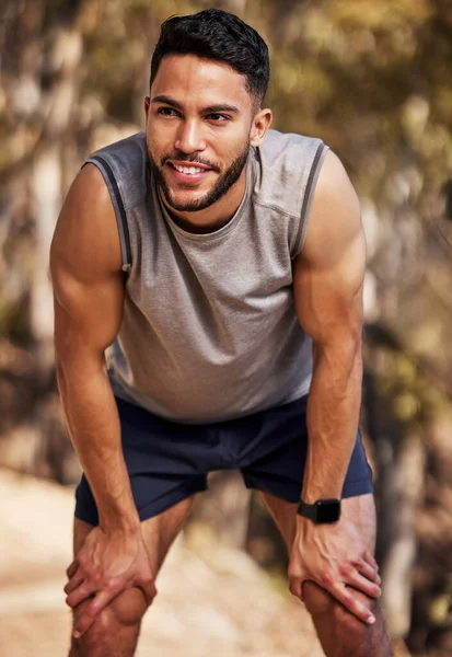 Taking Moment Going Again Handsome Young Man Taking Moment Catch — Foto de Stock