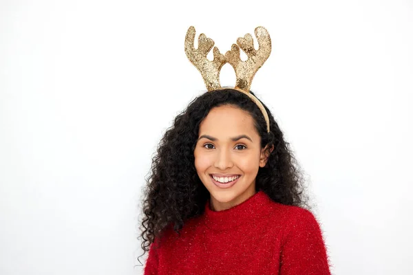 Hope Can Cheer You Studio Shot Young Woman Wearing Reindeer — Φωτογραφία Αρχείου