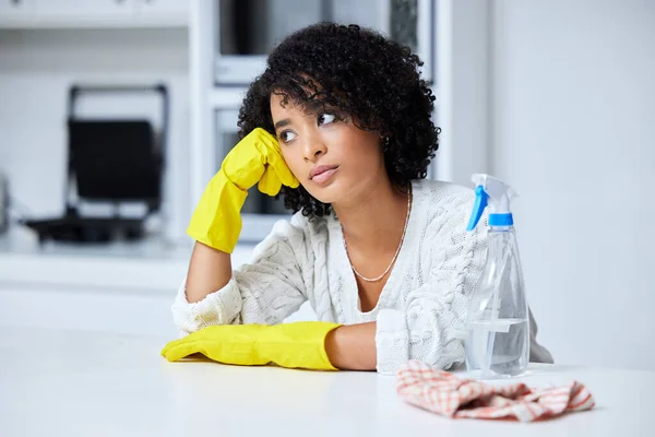 Rather Anything Else Young Woman Looking Unhappy While Cleaning Her — Stock Photo, Image