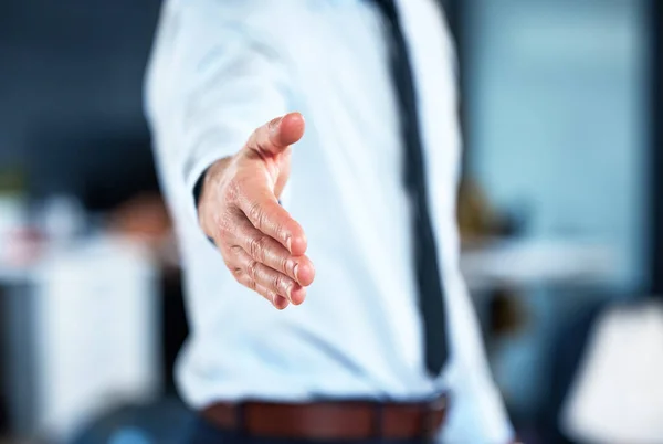 Welcome Company Unreccognizable Businessperson Extending Hand Handshake — Stok fotoğraf
