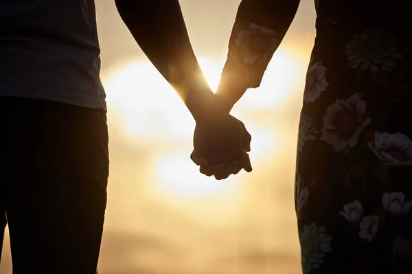 Youre Closest Heaven Ill Ever Unrecognizable Couple Holding Hands While — Stockfoto