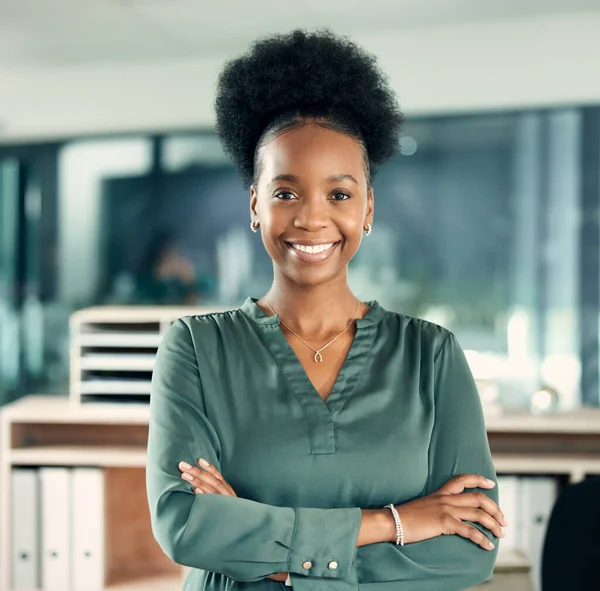 Best Yet Come Portrait Confident Young Businesswoman Standing Office — Stockfoto