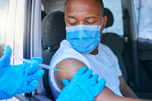 Covid Medical Worker Vaccine Site Service Patient Getting Flu Shot — Zdjęcie stockowe