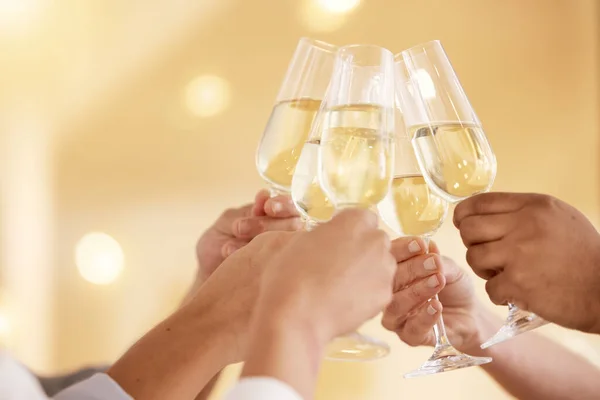 Cheers Another Successful Year Closeup Shot Group Unrecognisable Businesspeople Toasting — Stock Photo, Image
