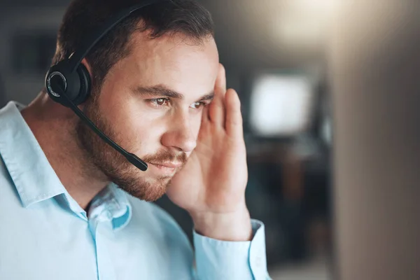 What Going Here Young Call Centre Agent Sitting Alone His — 스톡 사진