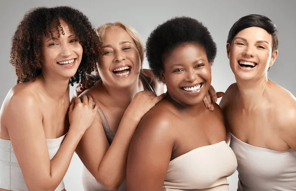 Were Taking Beauty Next Level Diverse Group Women Standing Hugging — Fotografia de Stock