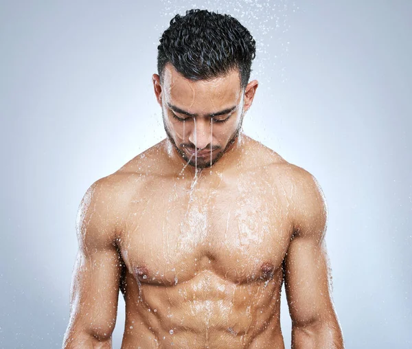Refresh Your Senses Studio Shot Handsome Young Man Taking Shower — Stock Photo, Image