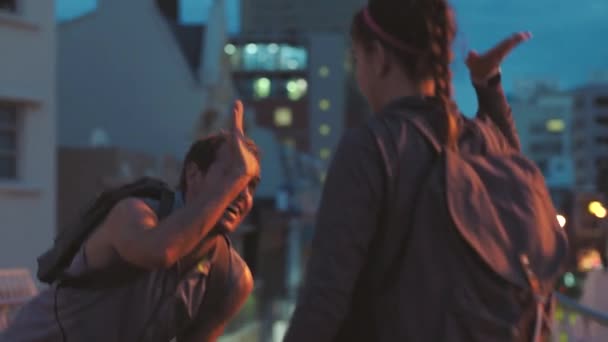 Running Friends Celebrating Giving High Five Finishing Morning Training Sporty — Video
