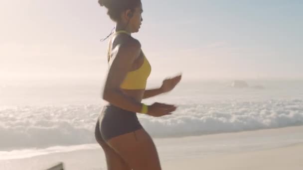 Fit Active Sporty Jogger Running Sunset Female Athlete Training Exercising — Stock video