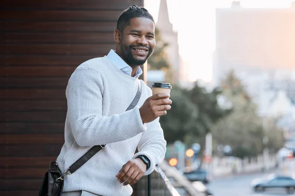 Time Coffee Break Cropped Portrait Handsome Young Businessman Enjoying Takeaway —  Fotos de Stock