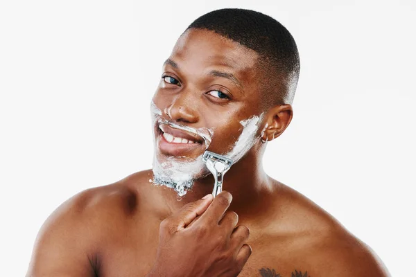 Love Studio Portrait Handsome Young Man Applying Shaving Foam His — Foto Stock