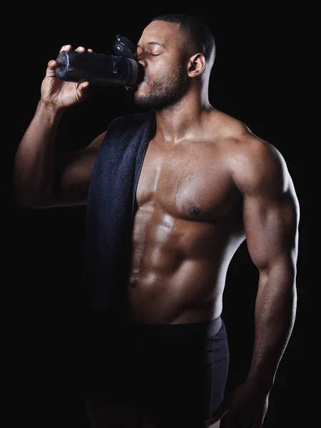 Feel Your Lips Studio Shot Young Fit Man Drinking Water — Foto Stock