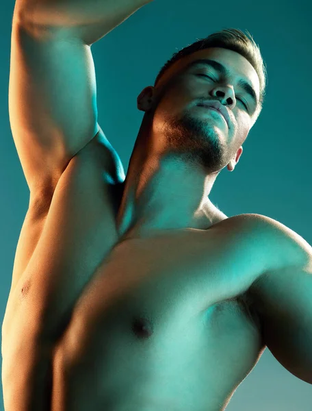 Movement Song Body Studio Shot Handsome Young Man Posing Blue — Stockfoto