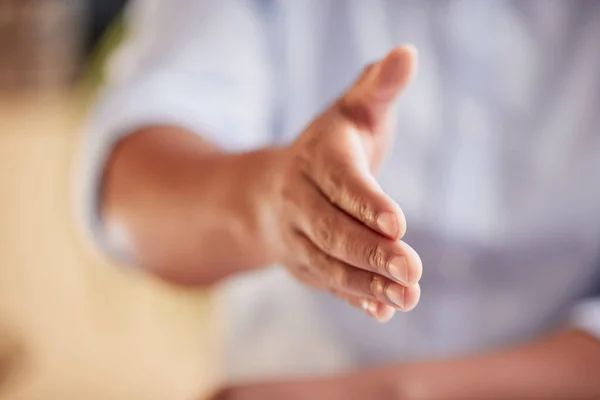 Have Deal Unrecognizable Businessman Gesturing Handshake While Sitting His Office —  Fotos de Stock