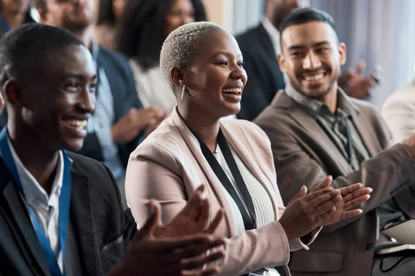 Represent Your Clique Group Young Businesspeople Clapping Conference Modern Office — Stockfoto
