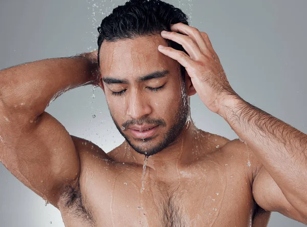Loves Feeling Warm Water His Skin Young Man Washing His — Φωτογραφία Αρχείου