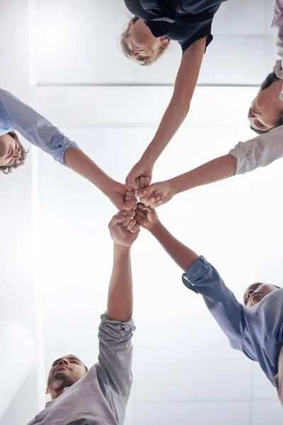 Can Together Group Businesspeople Joining Fists Together Unity Work — Foto de Stock