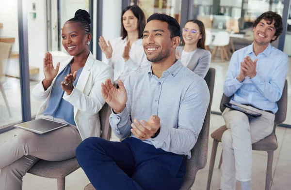 Great Presentation Group Businesspeople Clapping Office Work — Foto de Stock