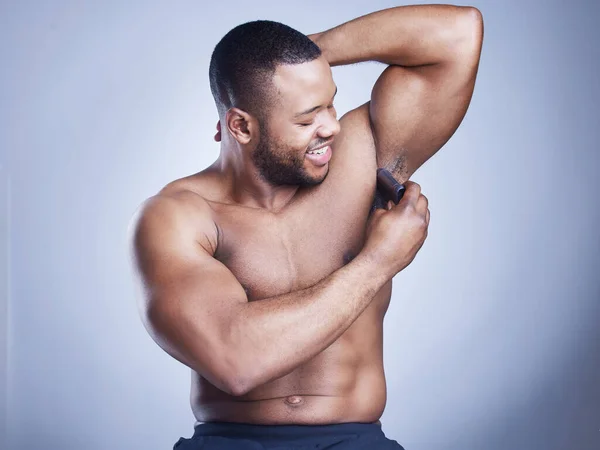 Better Smell Bigger Smile Studio Shot Handsome Young Man Applying — 스톡 사진