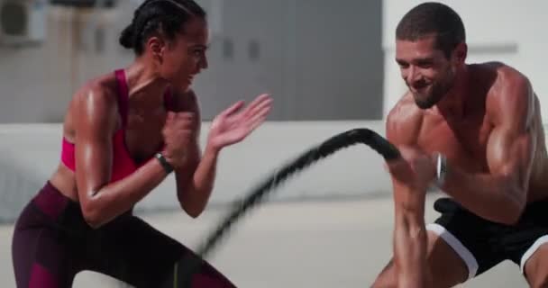 Video Footage Young Sportsman Being Encouraged His Personal Trainer While — Wideo stockowe