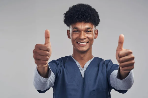 Here Give You Some Good News Male Nurse Showing Thumbs — Stock Fotó