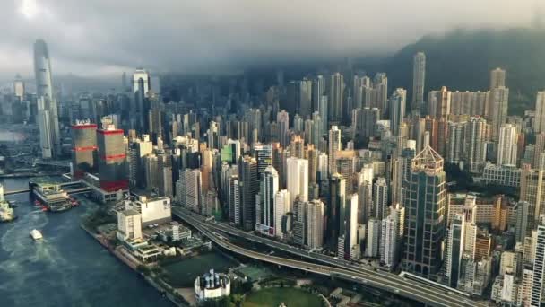 Videobeelden Van Wolkenkrabbers Kantoorgebouwen Andere Bedrijfsgebouwen Stedelijke Metropool Hongkong — Stockvideo