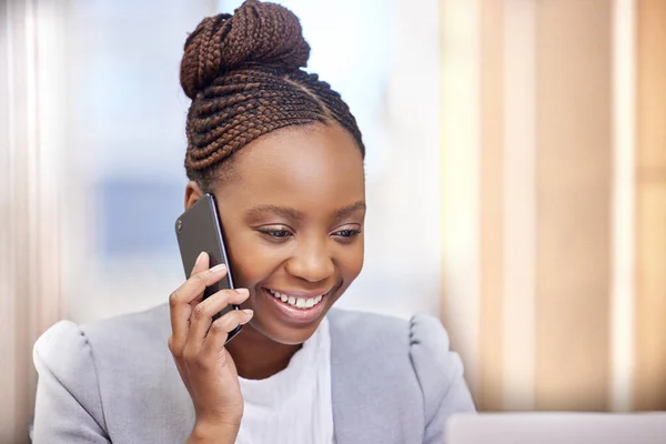 Yes Just Received Information Attractive Young Businesswoman Making Phonecall While – stockfoto