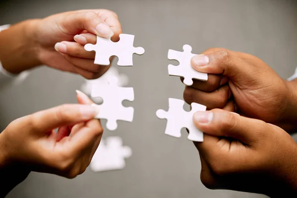 Together Can Find Perfect Solution Closeup Shot Group Unrecognizable Businesspeople — Foto Stock