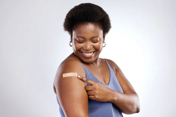 Healthy Starts Studio Shot Young Woman Receiving Covid Vaccine Grey — Fotografia de Stock