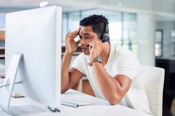 Seeing Problem Young Businessman Sitting His Office Feeling Stressed While — Stockfoto