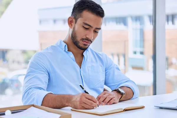 Always Keep Track Your Ideas Young Businessman Writing Notes His — Stock Fotó