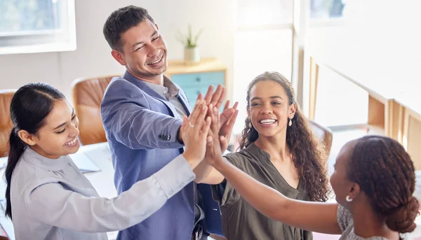 High Five Job Well Done Group Colleagues Putting Hands Together — Foto Stock