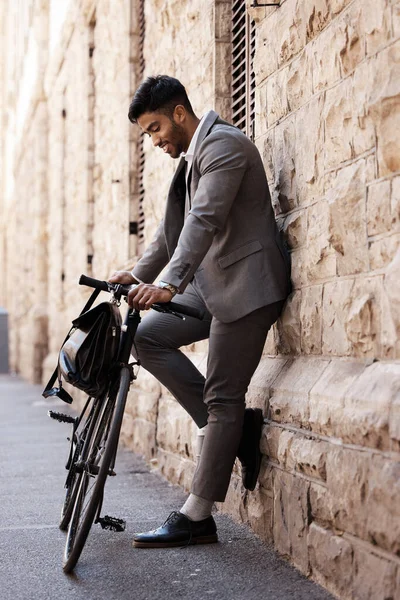 Looks Taking Bike Today Young Businessman Using Bike City — 스톡 사진