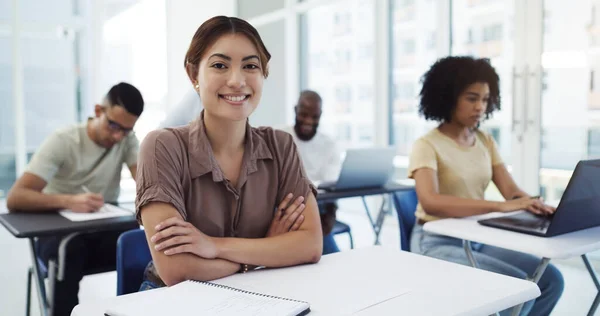 Education Premise Progress Every Society Portrait Happy Young Student Her — Stockfoto