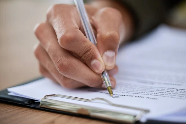 Reading Offer Presented Him Closeup Shot Unrecognisable Man Going Paperwork — Stockfoto