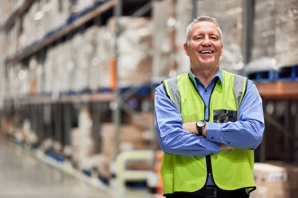 Cannot Become What Want Remaining What Mature Man Working Warehouse — Stock Photo, Image