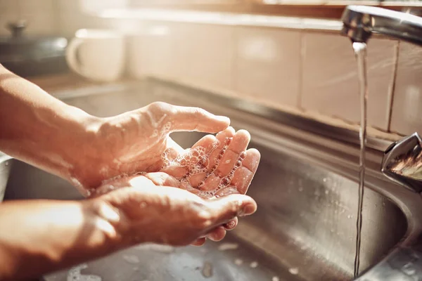 Wash Good You Touch Food Unrecognisable Man Washing His Hands — Stock Photo, Image