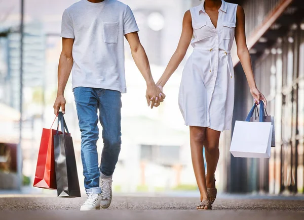 Shes Having Bad Day Take Her Shopping Young Couple Walking — Stok fotoğraf